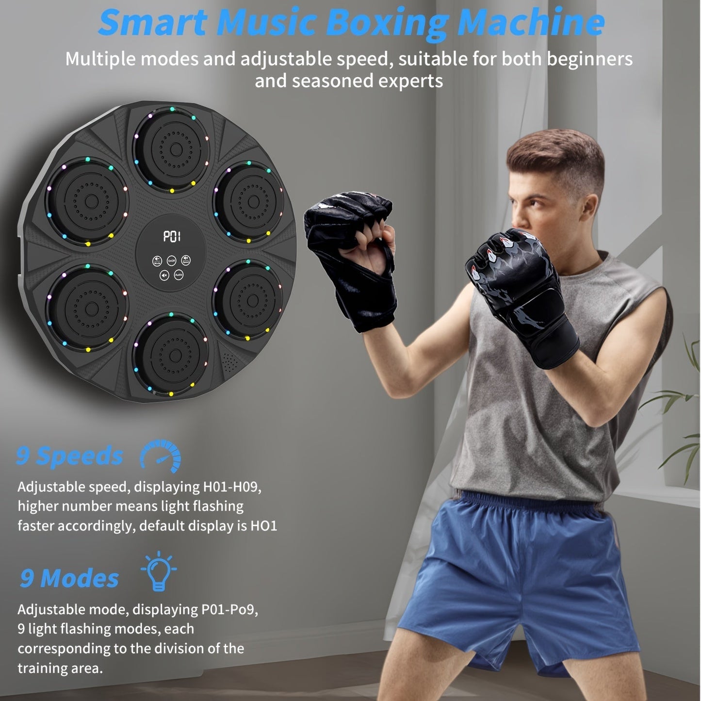 Boxing Trainer Wall Mount with Gloves & Music-1