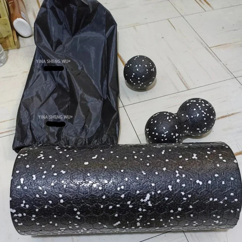 Hollow Yoga Roller Massage Peanut Ball Set (Black)-2
