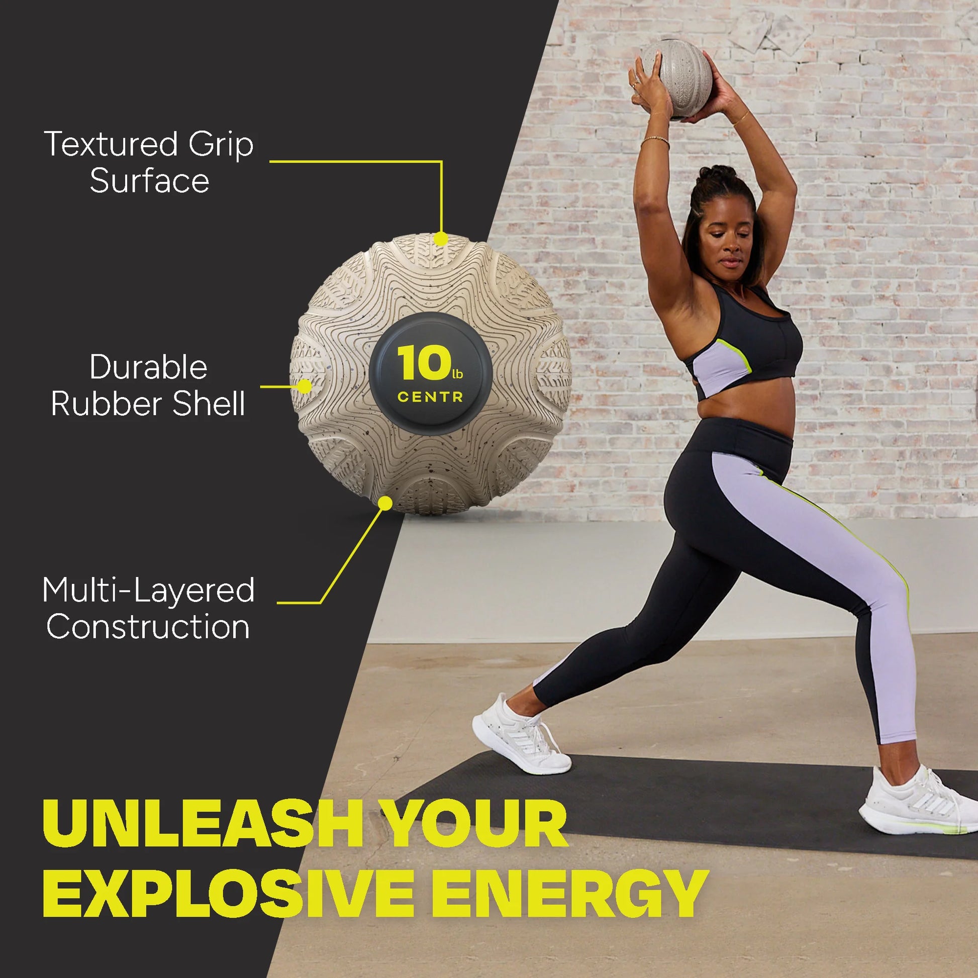 by Chris Hemsworth Slam Ball, Weighted Exercise Ball, 10 Lb, Sand Brown + 3-Month Membership