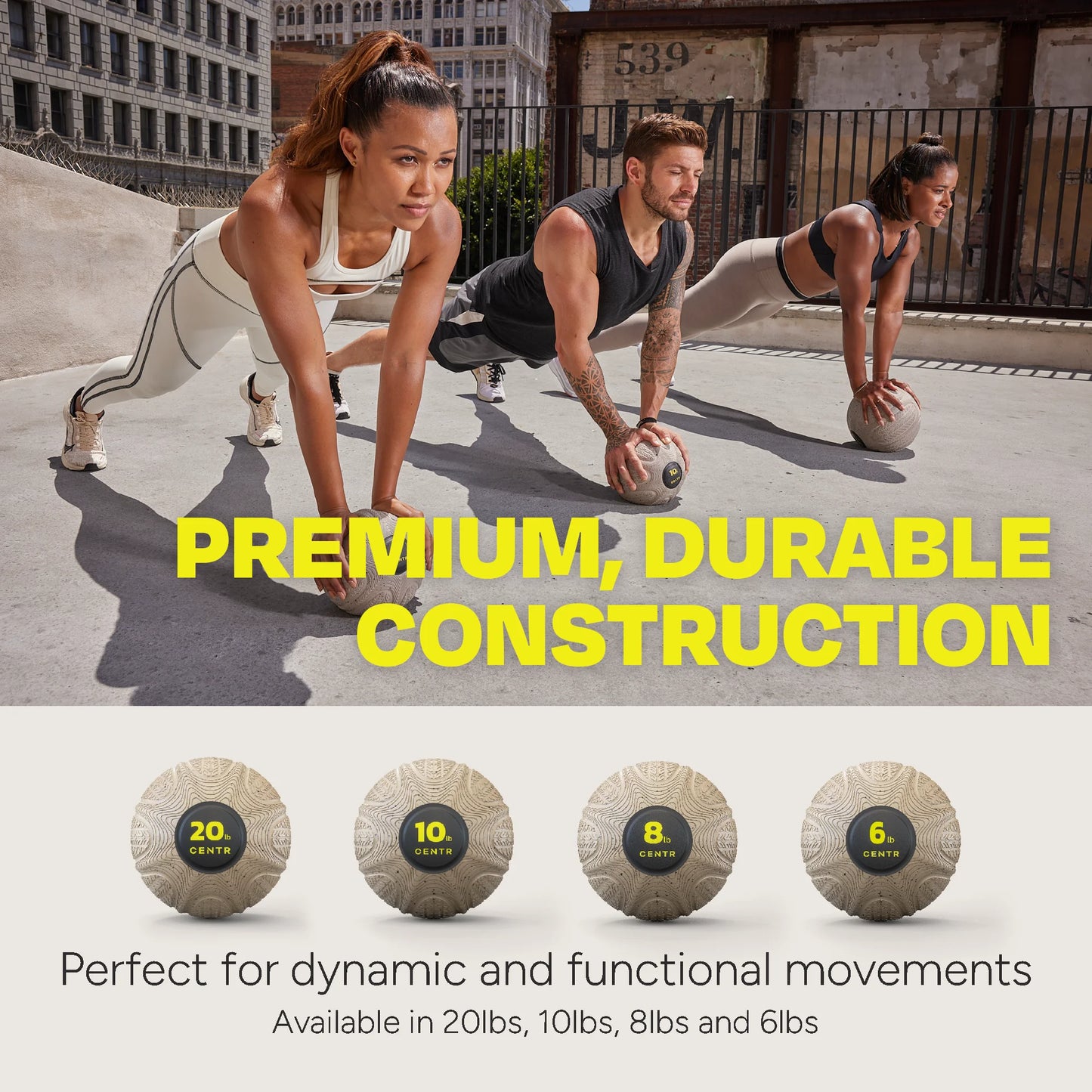 by Chris Hemsworth Slam Ball, Weighted Exercise Ball, 10 Lb, Sand Brown + 3-Month Membership